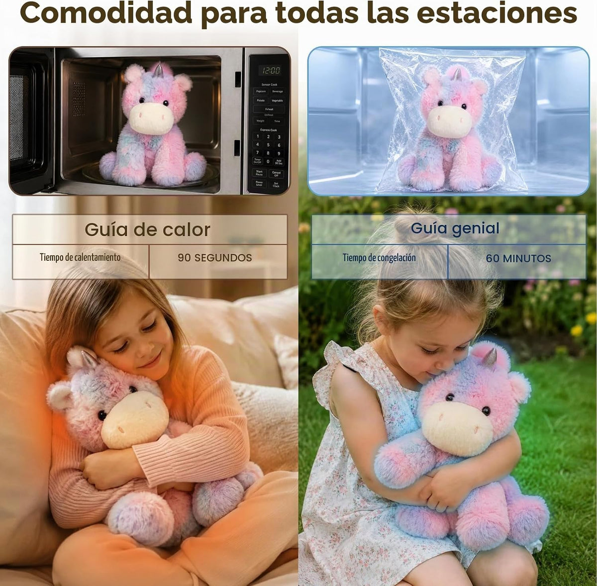 Easfan Peluche de unicornio ponderado para microondas para niños de 12