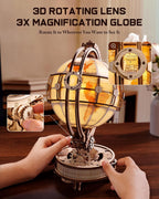 ROBOTIME ST003 - Rompecabezas de madera 3D para adultos, globo luminoso con rotación automática, kit de construcción de rompecabezas 3D de madera con luz LED, luz nocturna modelo globo para adultos