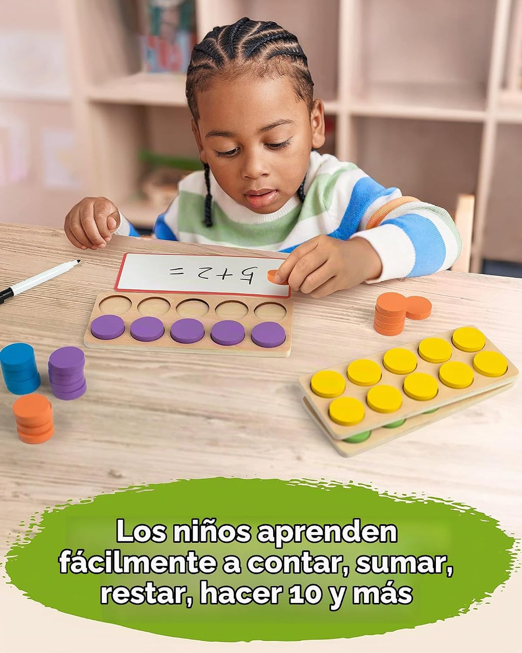 Juego de Marco de Diez de Madera, Manipuladores Matemáticos para Jardín de Infantes, Elemental 1º 2º Grado Enseñanza en Casa, Juegos Matemáticos Montessori de Adiciones y Sustracciones para