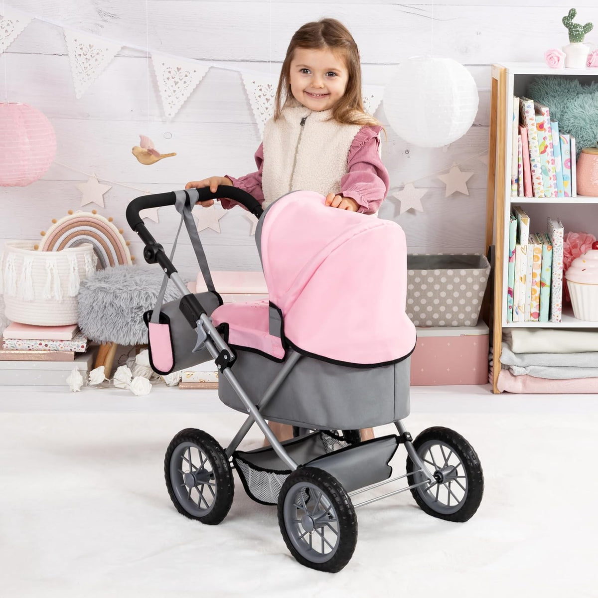 Bayer Design Cochecito Trendy para muñeca bebé en gris/rosa