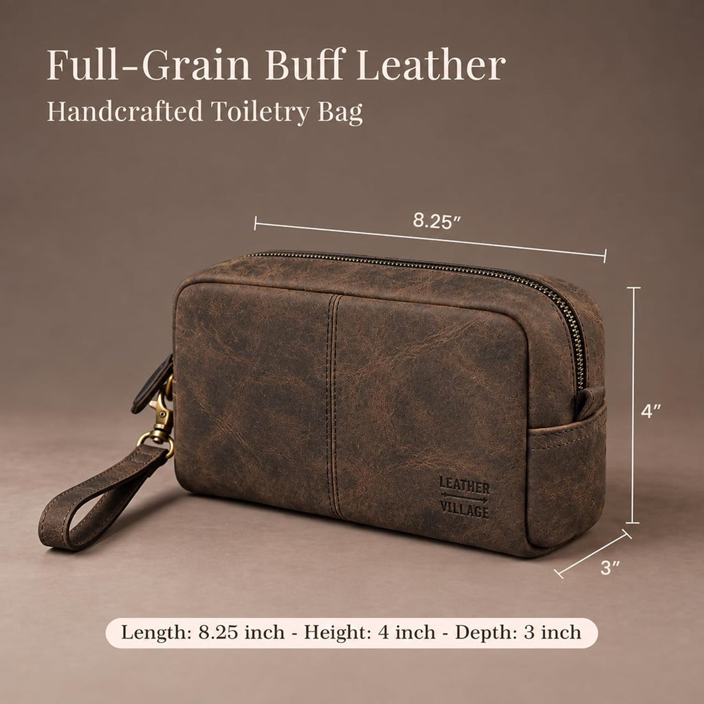 LEATHER VILLAGE DOP-9-MINI, Marrón, Kit Dopp de cuero vintage