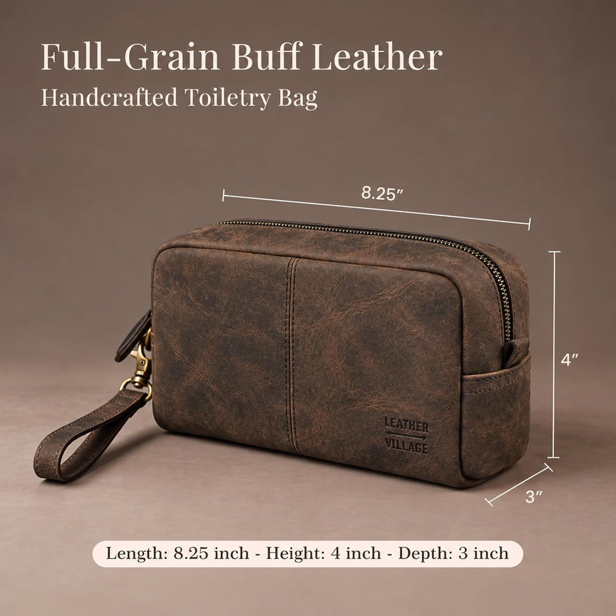 LEATHER VILLAGE DOP-9-MINI, Marrón, Kit Dopp de cuero vintage