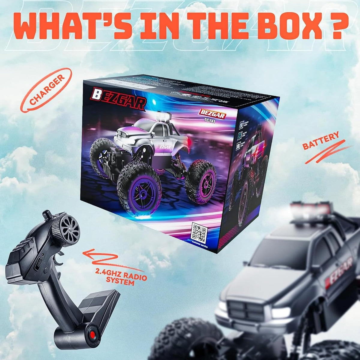 BEZGAR Monster Truck Toys - Camiones monstruo de control remoto 1:14 para