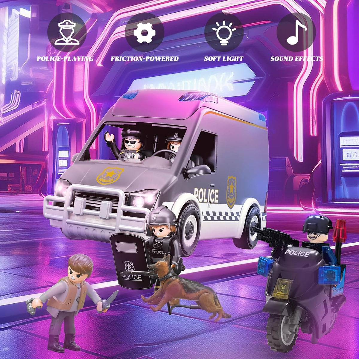 Camión de juguete de coche de policía para niños de 3 a 8 años, autos de juguete grandes con luces y sonidos, vehículos de emergencia para niños pequeños, juego de rol de aplicación de la ley, juguetes para niños de 3, 4, 5, 6, 7, 8, 9, 10, 11, 12