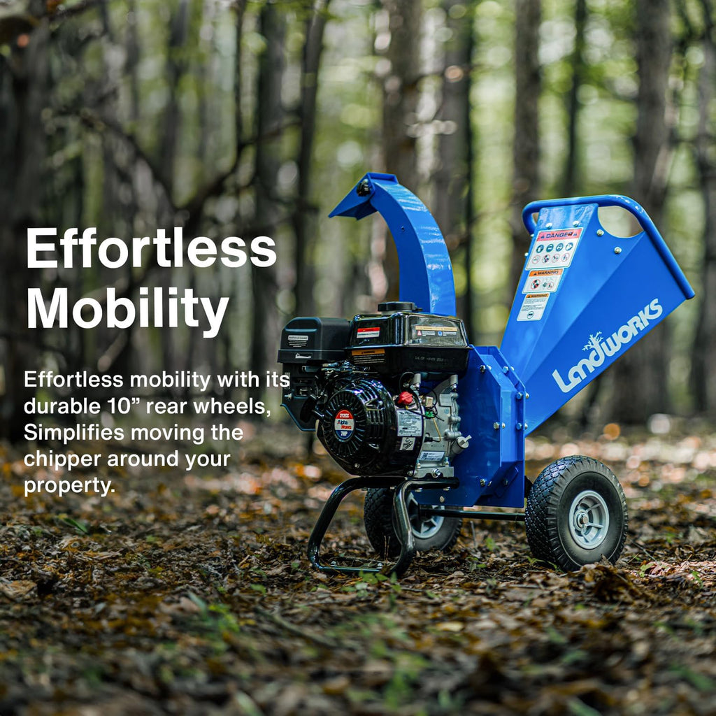 Landworks Mini-trituradora para madera resistente, 7 HP, diseño compacto, 3 pulgadas, capacidad máxima.