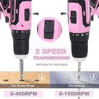 FASTPRO Juego de taladro rosa de 20 V para mujeres, kit de herramientas