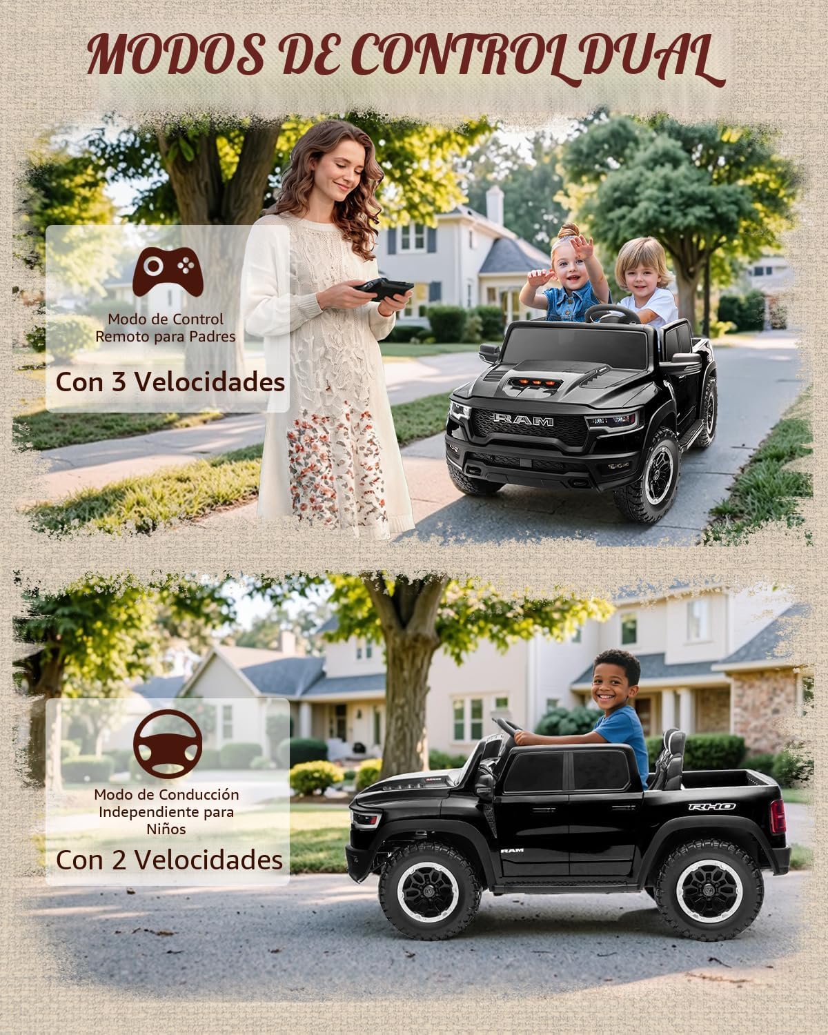 First Ride On Juguetes de paseo de 24 V para niños grandes, auto eléctrico RAM 1500 RHO con licencia para niños con control remoto, camión con Bluetooth, luces LED, almacenamiento de cama de camión