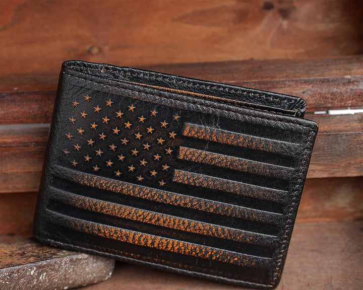 DK86 Billetera para hombre Slim Rfid Bifold Cuero Genuino 2 ID Vent...