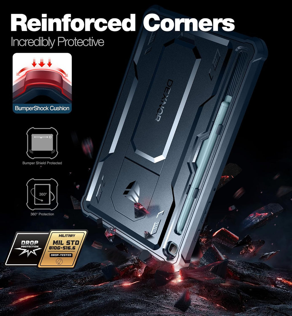 Dexnor Funda para Samsung Galaxy Tab S6 Lite de 10.4 pulgadas 2024/2022/2020, [protector de pantalla y soporte integrados] con soporte para bolígrafo, resistente a prueba de golpes, funda protectora de cuerpo completo para Tab S6 Lite (azul)