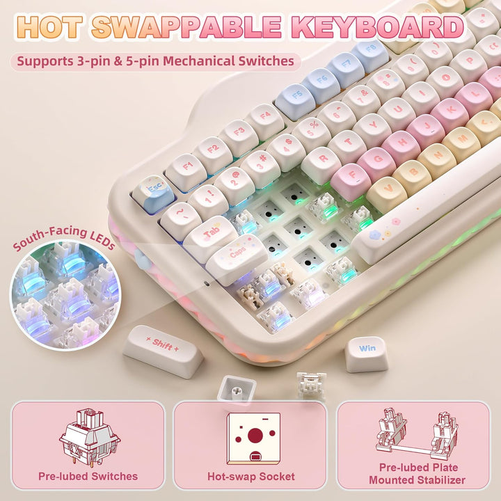 YUNZII Teclado mecánico inalámbrico C98 con teclado numérico, 99 te...