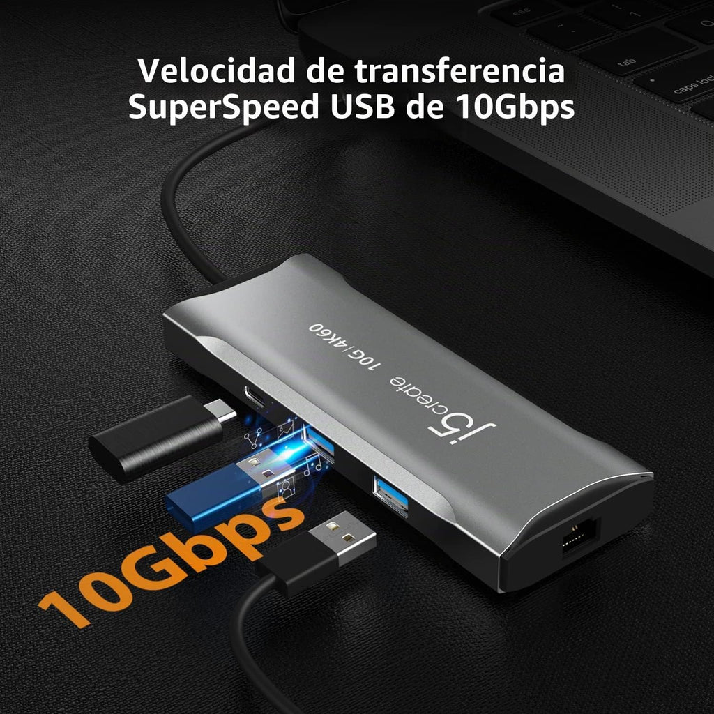 j5create Estación de acoplamiento para laptop, 9 en 1, 4K60Hz HDMI, USB-C