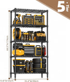 M MZG Estantería de garaje resistente con 5 estantes, estante de almacenamiento ajustable para cocina, lavandería, baño, despensa, capacidad de 1250 libras, color negro, 13.8 x 35.5 x 68.6 pulgadas