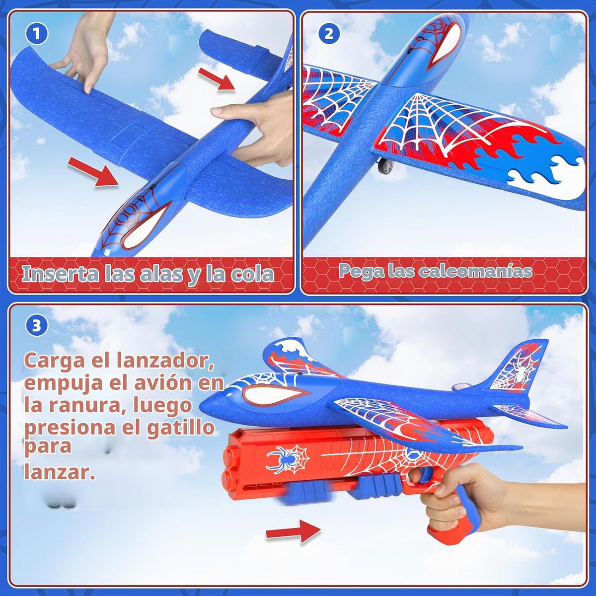 Paquete de 4 lanzadores de aviones de espuma para niños de 4 a 8 años