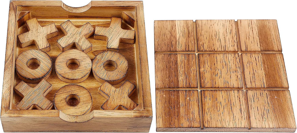 Tic Tac Toe y juego de mesas 4 en una fila, línea clásica de tablero para sala de estar, decoración de mesa rústica y uso como parte superior de juego de madera para decoración de habitación