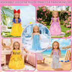 Set de 9 piezas de ropa para muñecas American Doll de 18 pulgadas, conjuntos de ropa para muñecas que incluyen 7 vestidos diferentes de princesas, diadema, lazo para el cabello, regalo de Navidad y cumpleaños para niñas