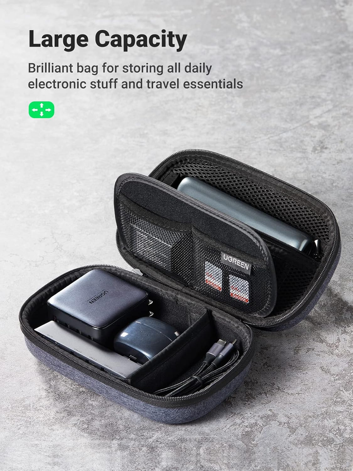 UGREEN Organizador electrónico Estuche de viaje Bolsa Accesorios Bolsa de almacenamiento impermeable Portátil Bolsa de almacenamiento Esenciales de viaje con cable USB Flash Drive Cargador Tarjeta de