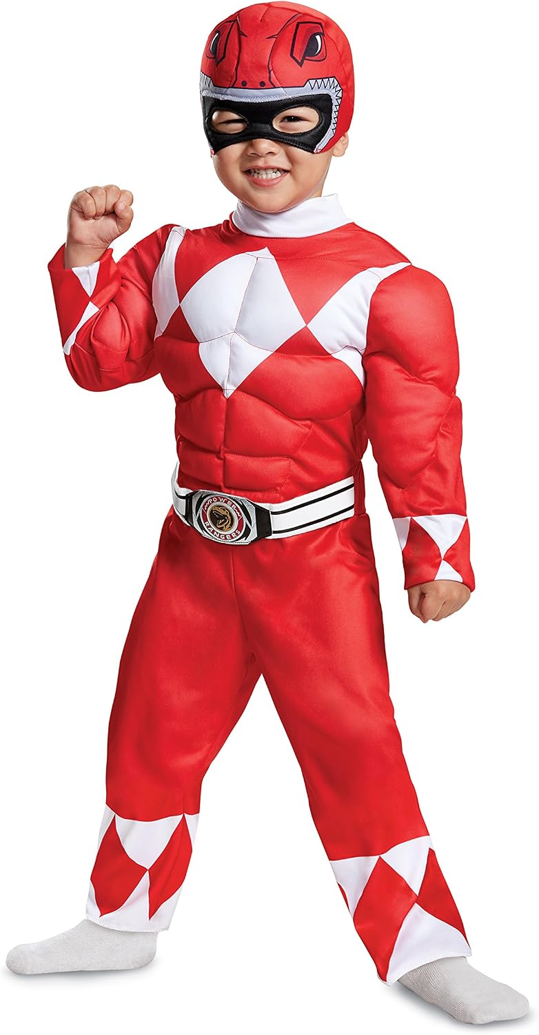 Disguise Red Ranger - Disfraz infantil musculoso para niño, rojo, talla (2T)
