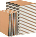 Paquete de 24 cuadernos espiral A5 con cubierta de papel kraft, 5x8 pulgadas, papel con líneas rayadas, para trabajo, bocetos, estudio, toma de notas, regalos, marrón (24 PIEZAS (con líneas))