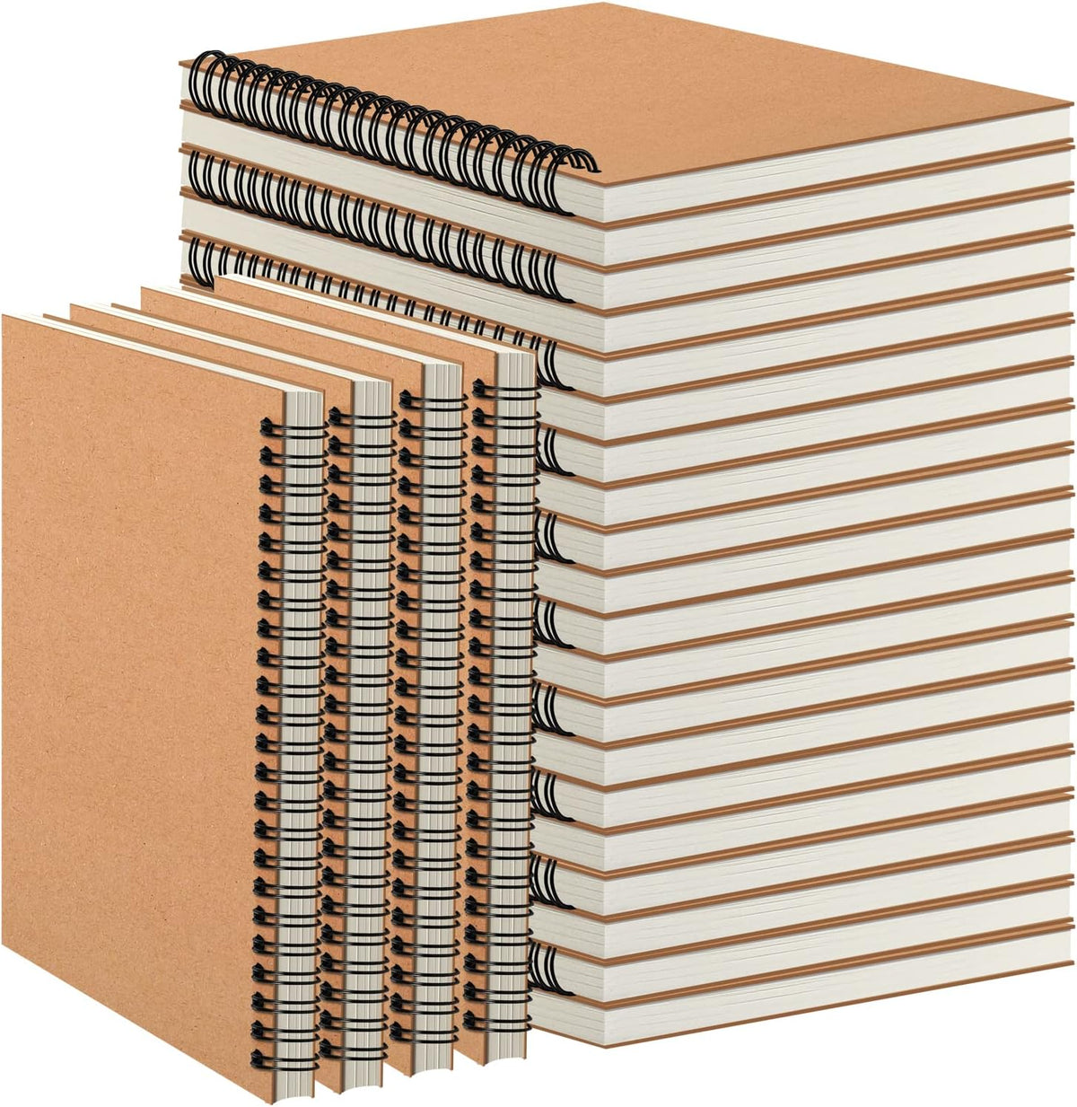 Paquete de 24 cuadernos espiral A5 con cubierta de papel kraft, 5x8 pulgadas, papel con líneas rayadas, para trabajo, bocetos, estudio, toma de notas, regalos, marrón (24 PIEZAS (con líneas))