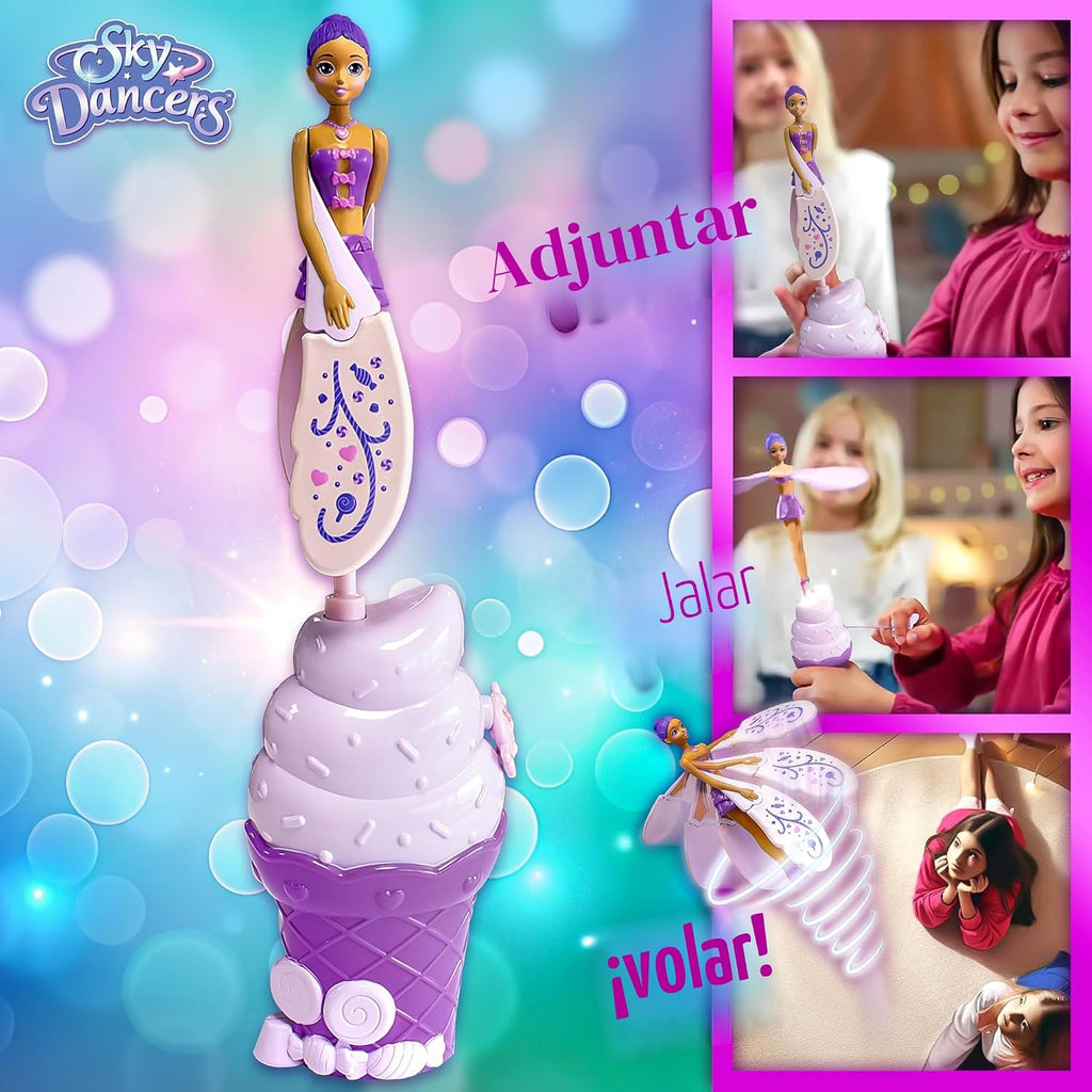 Muñeca voladora Sky Dancers, juguete de cuerda, sin baterías, Purple Licious
