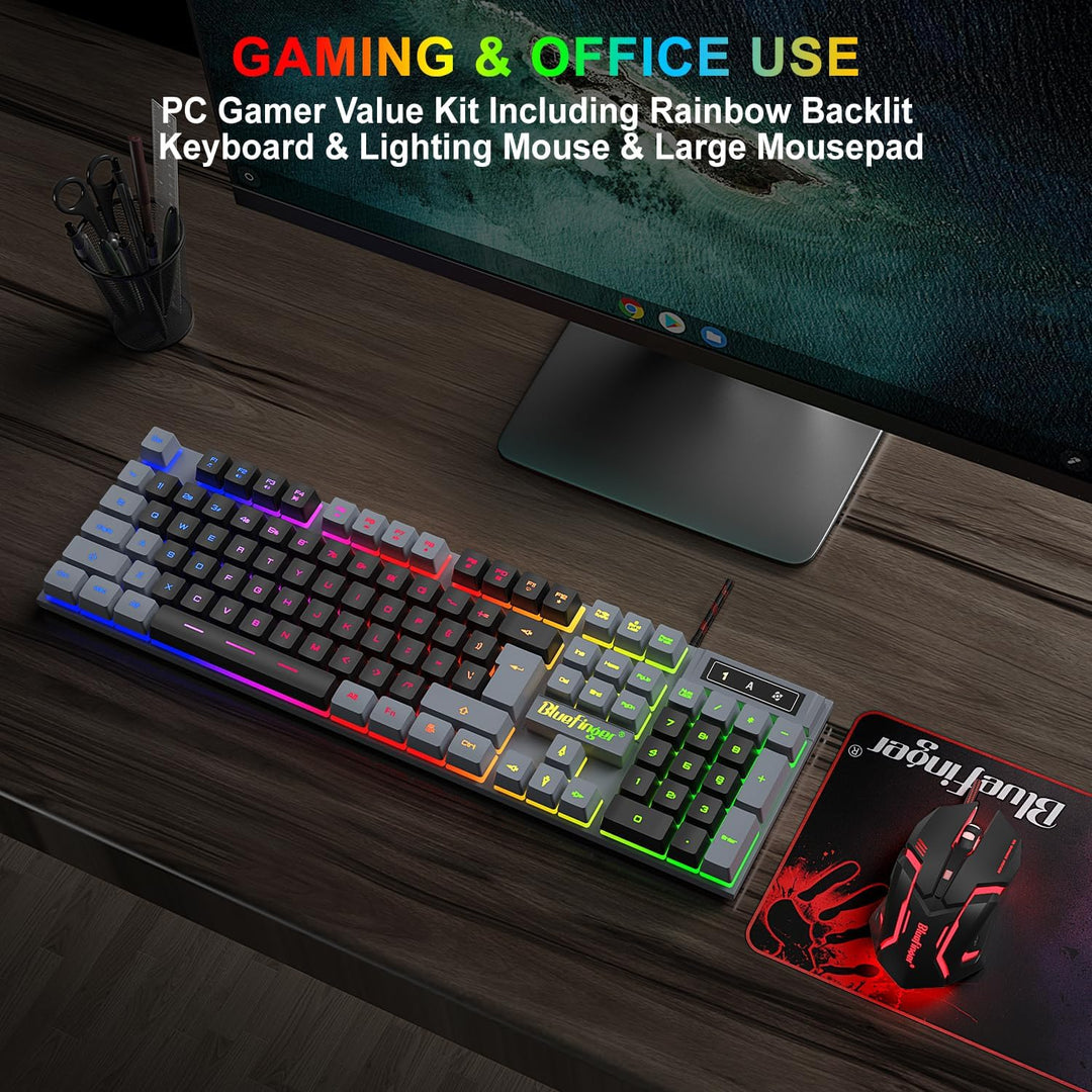 BlueFinger - Combo de teclado y ratón para juegos RGB con retroilum...