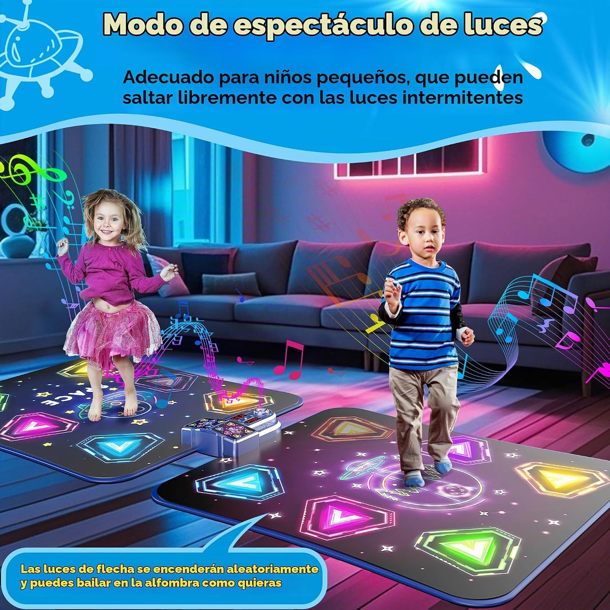 Alfombrilla de baile para niños de 6 a 12 años, 2 jugadores con luces LED
