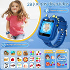 Reloj inteligente para niños, regalo para niños de 3 a 12 años con 39 juegos, reloj despertador, cámara, color azul
