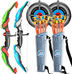 TEMI Juego de arco y flecha para niños, juego de juguetes de tiro con arco, luz LED con flechas de ventosa, objetivo y carcaj, juguetes de interior y exterior para niños y niñas