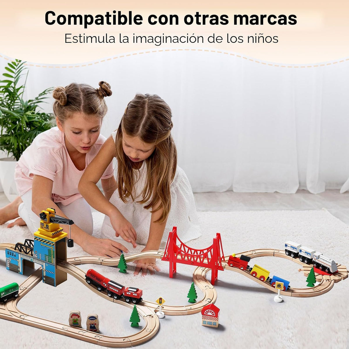 SainSmart Jr. Juego de Tren de Madera para Niños Pequeños - Vías de Madera de Doble Cara Compatible con Brio, Thomas, Melissa y Doug - Expandible, Cambiable - Tren de Juguete de Madera para Niños de 3
