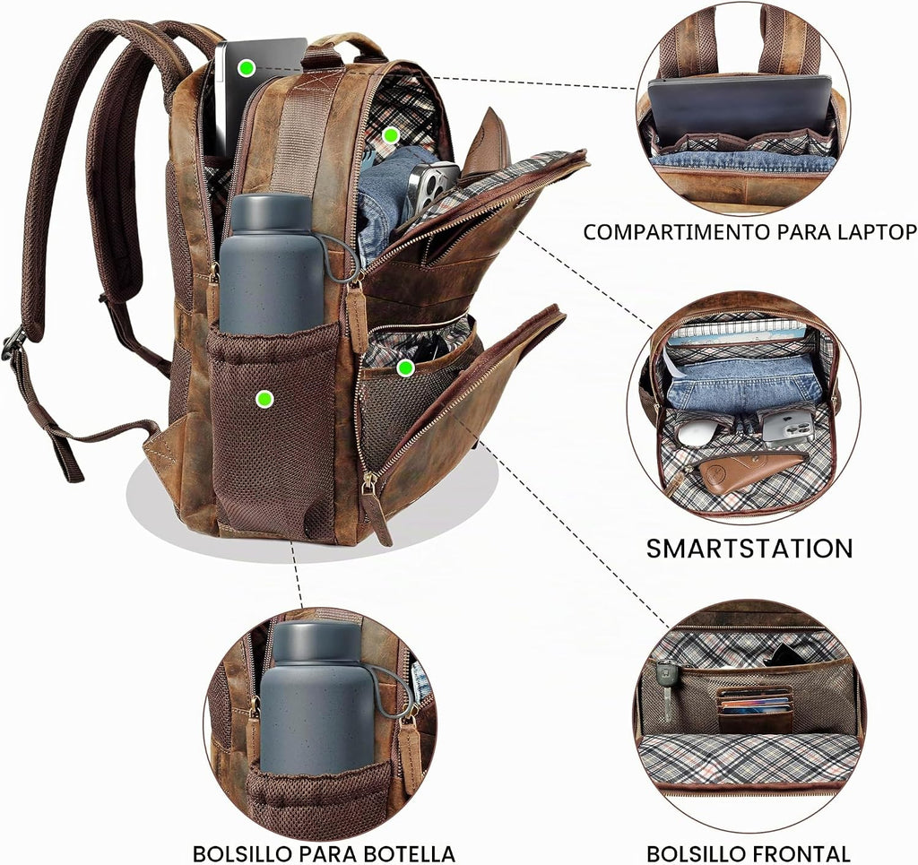 LEATHER VILLAGE Mochila de cuero para hombre de trabajo, Canela, Resistente