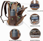 LEATHER VILLAGE Mochila de cuero para hombre de trabajo, Canela, Resistente