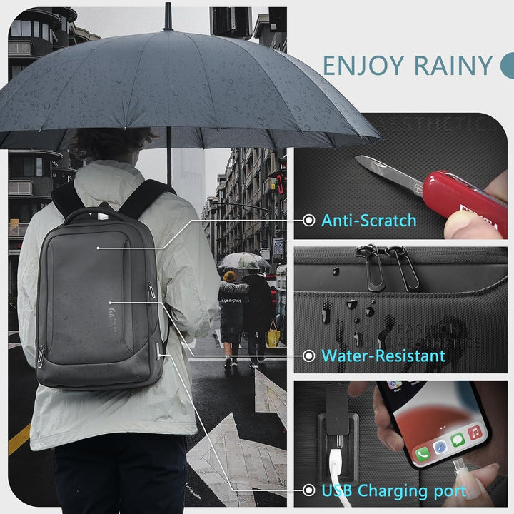 hk Mochila para laptop para hombre con puerto de carga USB resisten...
