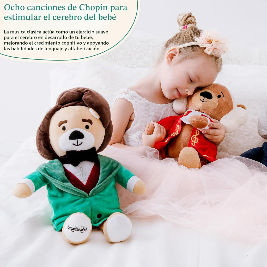 Chopin - Oso de peluche interactivo que reproduce 40 minutos de música clásica, educativo y relajante para bebés y niños pequeños, ideal