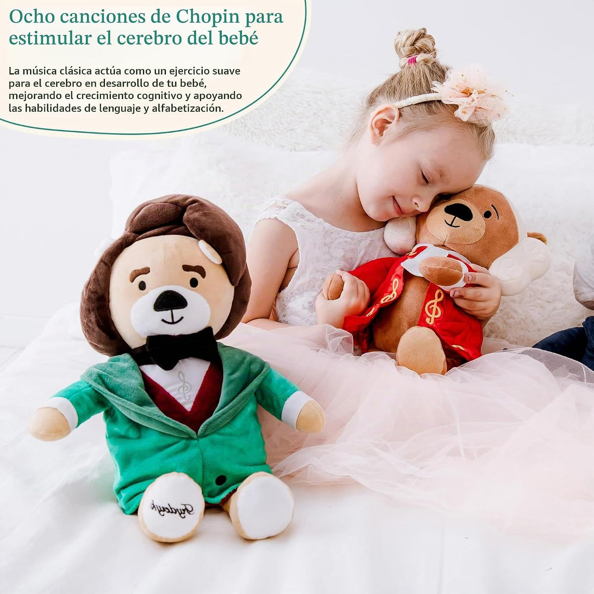 Chopin - Oso de peluche interactivo que reproduce 40 minutos de música clásica, educativo y relajante para bebés y niños pequeños, ideal