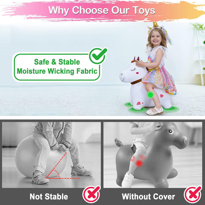 iPlay, iLearn Bouncy Pals - Caballo para saltar blanco infla