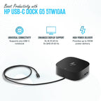 Estación de acoplamiento HP para portátil con monitor dual y carga - 5TW10AA / 5TW10UT / 5TW10AA#ABB USB-C G5 con 120W + cable HDMI + cable DisplayPort (Renovado)