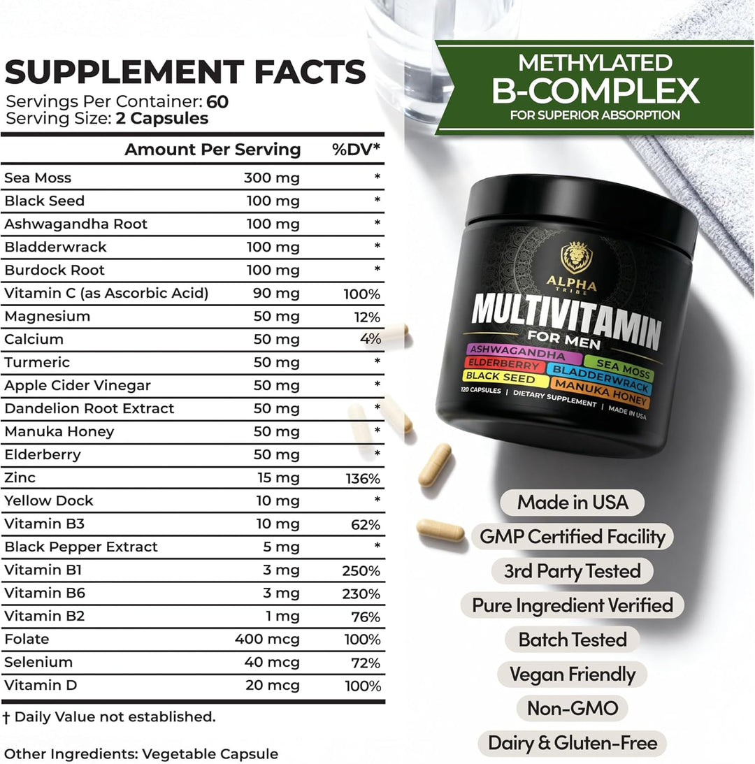Alpha Tribe Multivitamínico para hombres con musgo marino, aceite d...