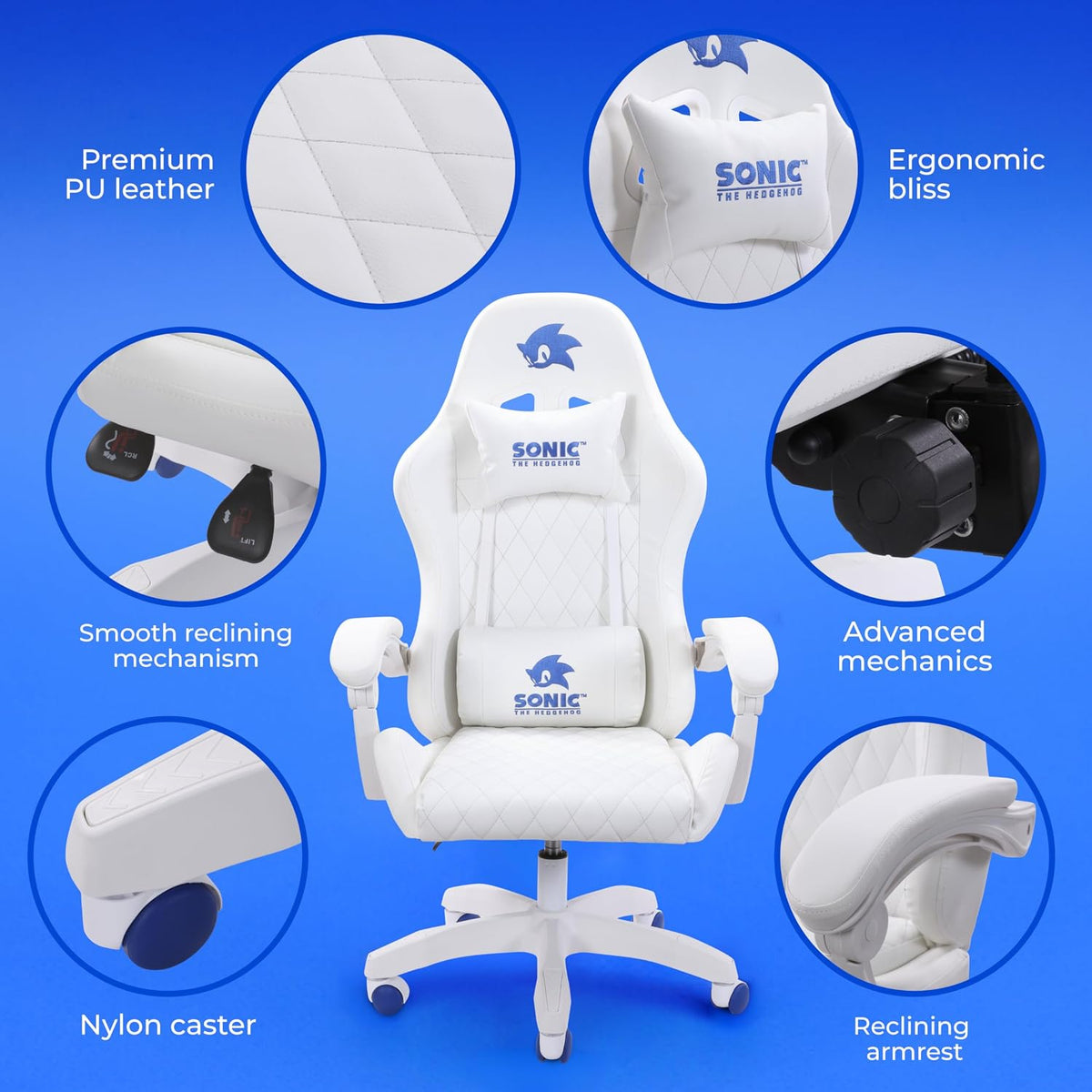 Sonic the Hedgehog - Silla reclinable para juegos con altura ajustable