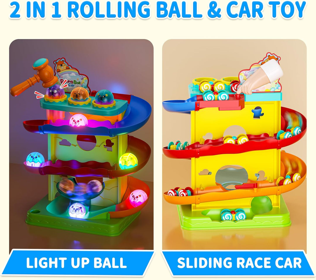 Funwee 2 en 1 Juego de Bola Rodante y Rampa de Coches de Carreras p...