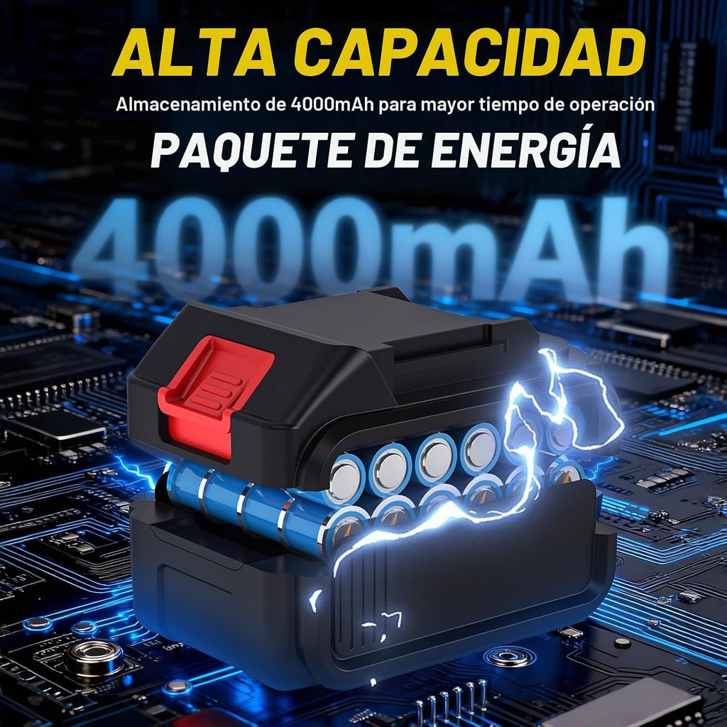 Juego de taladro eléctrico inalámbrico sin escobillas de 21 V con batería de gran capacidad de 4.0 Ah y cargador, taladro eléctrico de metal sin llave de 3/8 pulgadas, ajuste de par 25+1, 2 velocidades, kit de taladro de 87 piezas para proyectos de bricol