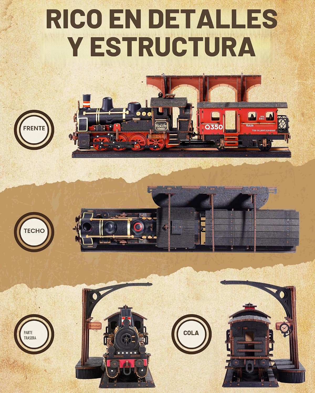 Rolife Rompecabezas de madera 3D para adultos, juegos de trenes de madera de bricolaje, kits de construcción de modelos de vehículos mecánicos, rompecabezas de rompecabezas con 365 piezas, cumpleaños creativo para niños