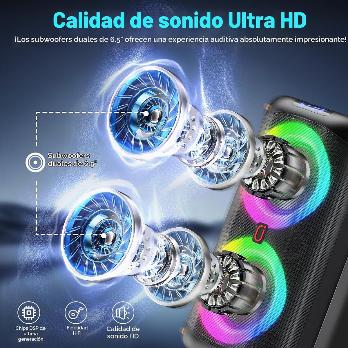 Máquina de karaoke con 2 micrófonos inalámbricos, altavoz de karaoke portátil Bluetooth 5.3 para el hogar al aire libre, sistema PA para adultos con ajuste de eco/luces LED, compatible con TV/USB/AUX