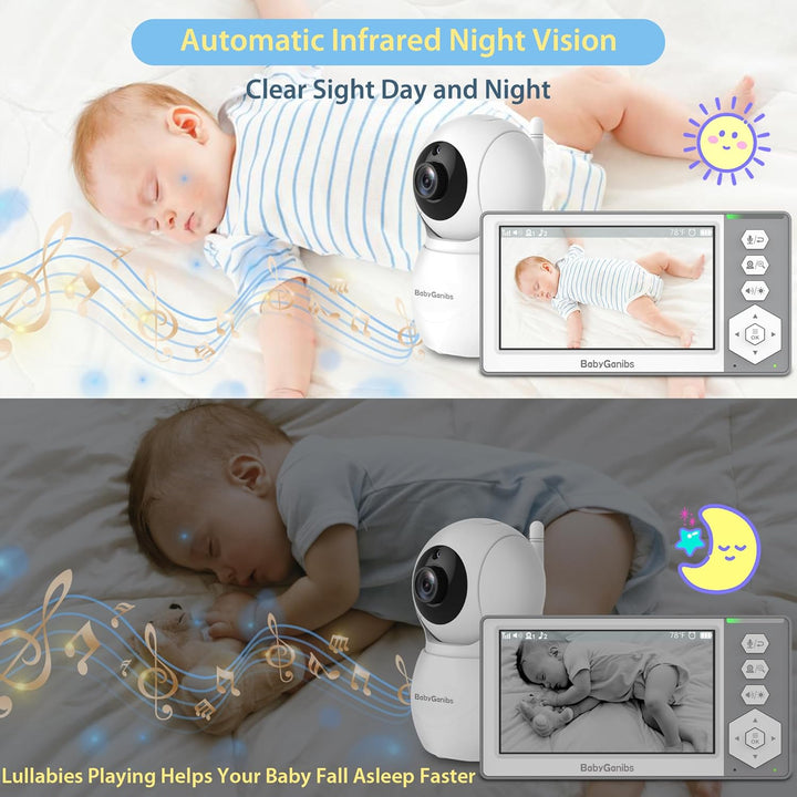 Baby Ganibs - Monitor de bebé con cámara y audio, monitor de vídeo...
