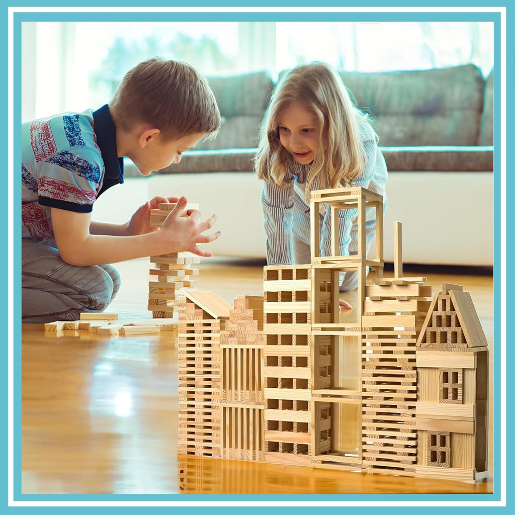 Juego de bloques de construcción de madera, juguetes de construcción de bloques de tablones de 200 piezas, juguete educativo de madera STEM para niños y niños pequeños