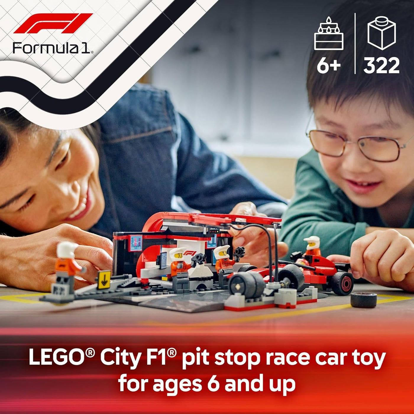 LEGO City F1 Pit Stop Pit Crew con coche Ferrari de