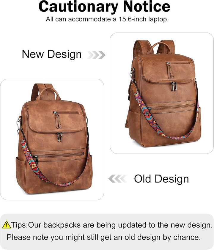 FADEON Mochila para laptop para mujer de cuero, mochila de viaje co...