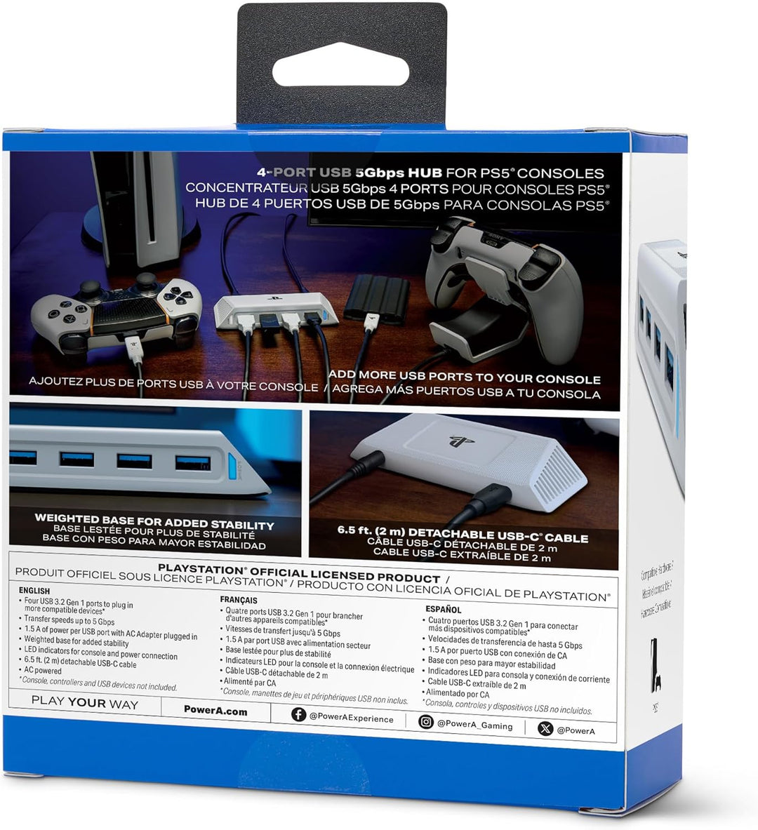 PowerA 4-Port USB 5Gbps Hub for PlayStation®5, USB 3.2, AC Powered,...