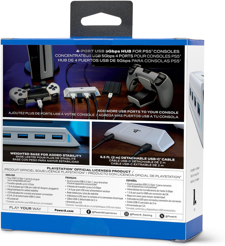 PowerA 4-Port USB 5Gbps Hub for PlayStation®5, USB 3.2, AC Powered,...