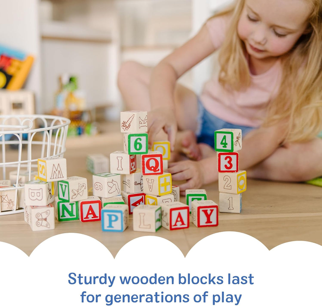 Melissa Doug Juego de bloques de madera ABC/123 de lujo