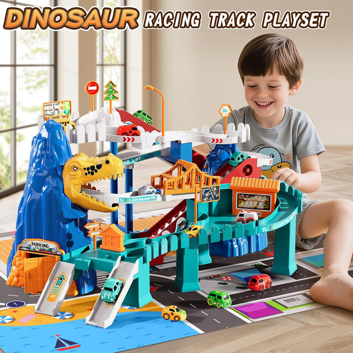 MSKOLER Pistas de autos de carreras de dinosaurios para niños de 3...